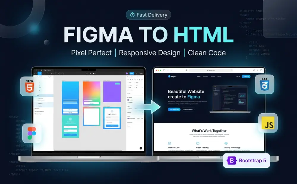 سأحول تصميم Figma أو Adobe XD أو PSD إلى موقع احترافي متجاوب باستخدام HTML CSS Bootstrap وJavaScript