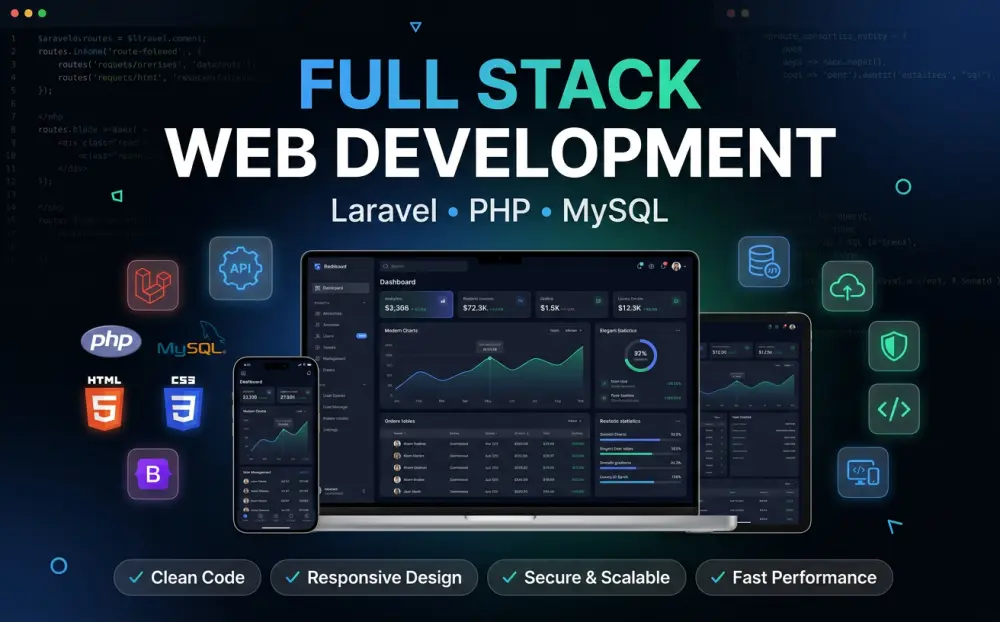 سأقوم ببرمجة موقع ويب احترافي كامل Front-End وBack-End باستخدام Laravel وReact
