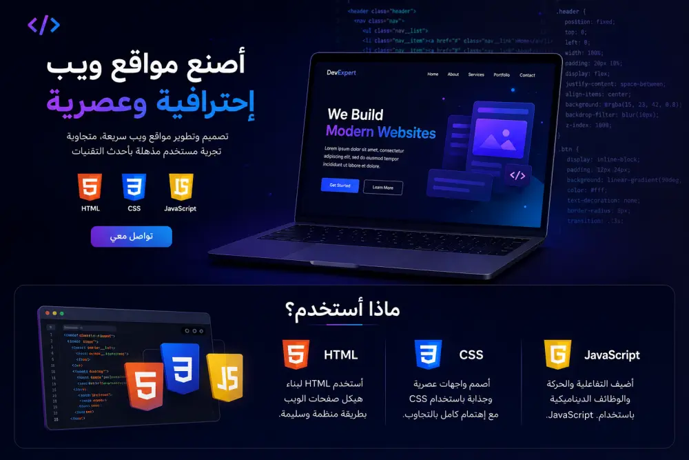 برمجة وتصميم موقع كامل باستخدام  HTML ,CSS ,JavaScript