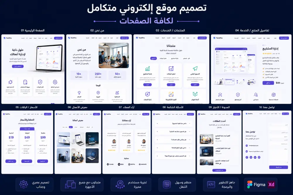 تصميم موقع إلكتروني احترافي كامل لمنتج أو خدمة بجميع الصفحات (UI/UX)
