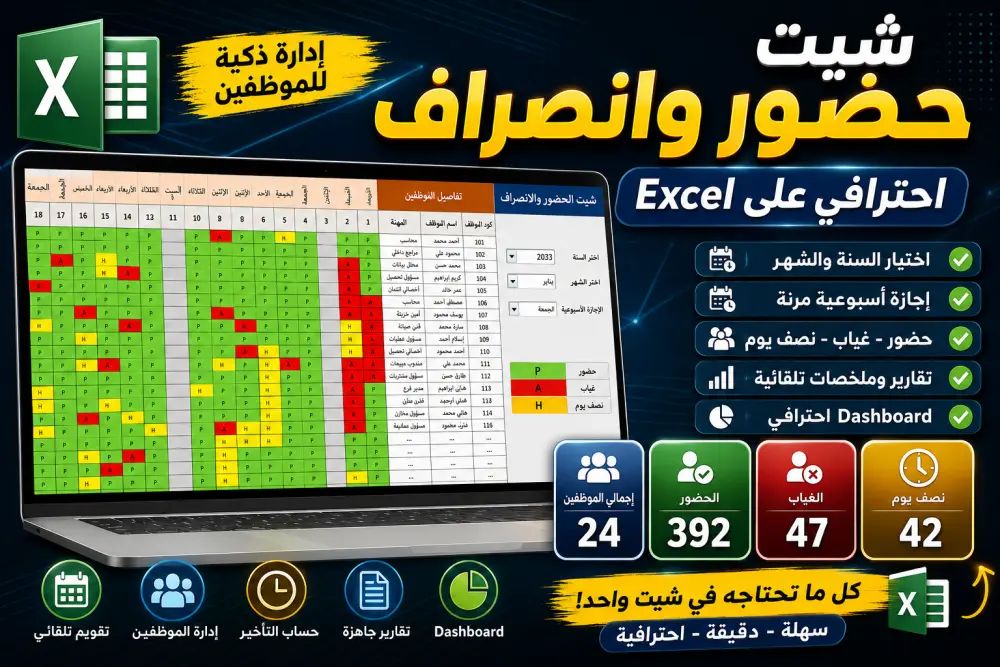 تصميم شيت حضور وانصراف للموظفين احترافي