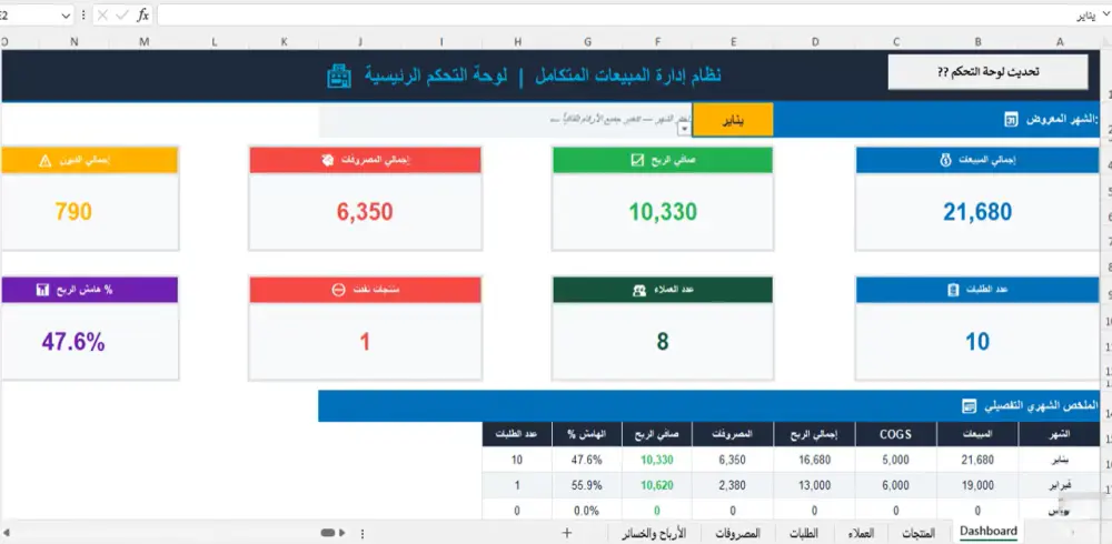 تصميم نظام محاسبي للمبيعات وحركة المخزون على Excel