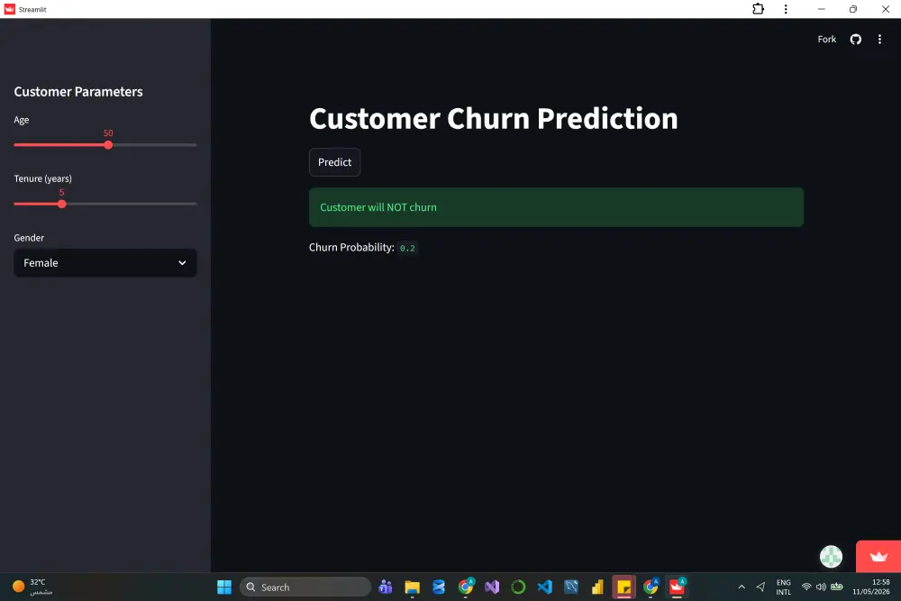 أقوم ببناء تطبيقات Machine Learning احترافية باستخدام Python وStreamlit لعرض التوقعات وتحليل البيانات من خلال واجهة تفاعلية حديثة وسهلة الاستخدام.