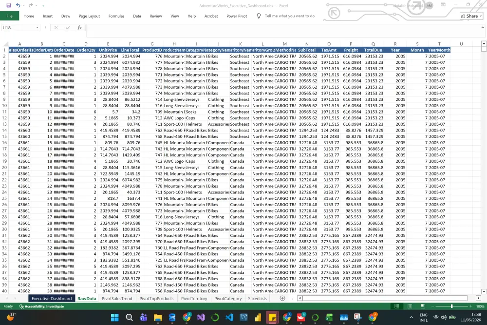 إنشاء Dashboards احترافية وتفاعلية باستخدام Microsoft Excel لعرض وتحليل البيانات بشكل منظم وحديث يناسب الشركات، التقارير التنفيذية، المبيعات، التسويق، والعمليات.