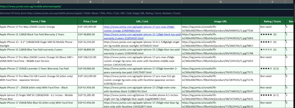 استخراج البيانات من أي موقع وتحويلها لملف Excel جاهز