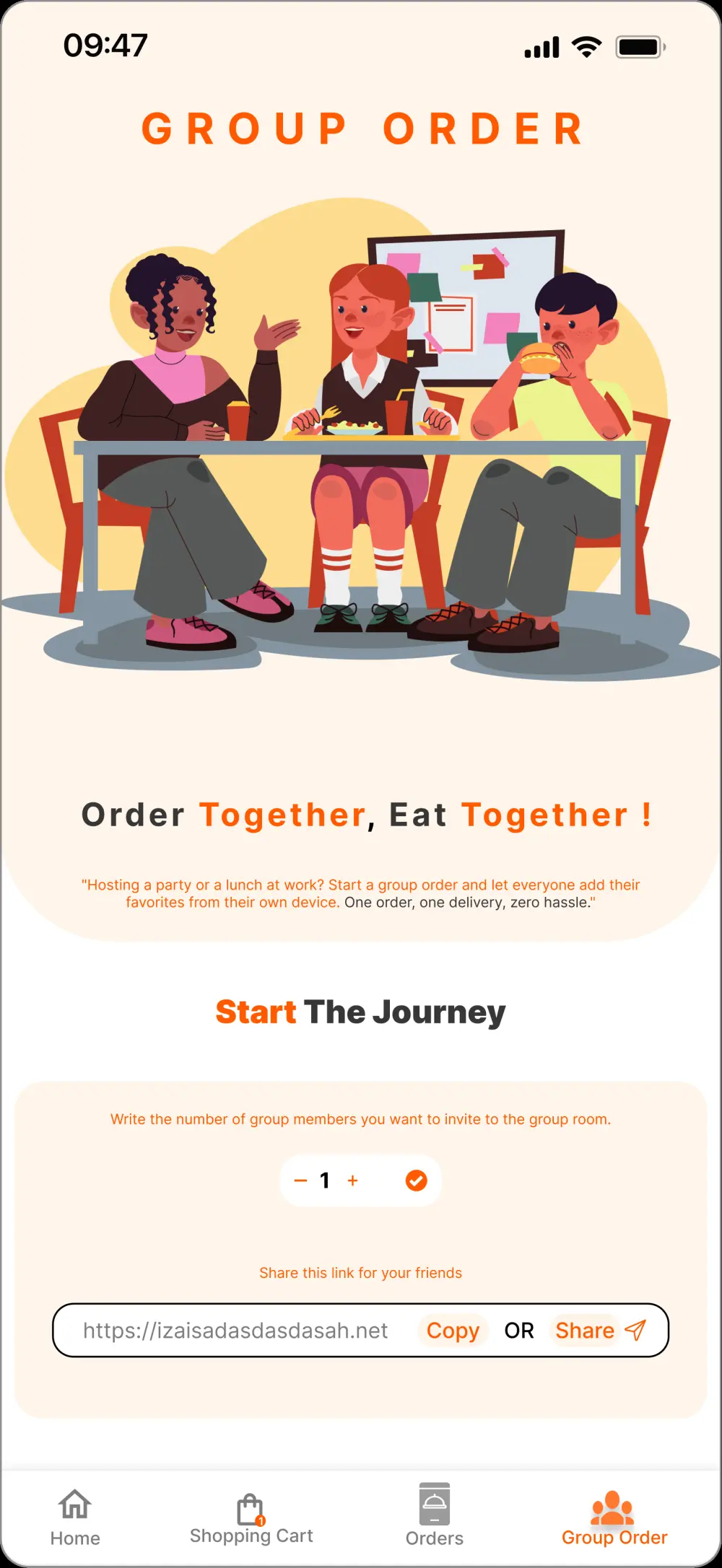 تصميم واجهات تطبيق "جروب أوردر" (Group Order) احترافي بـ Figma