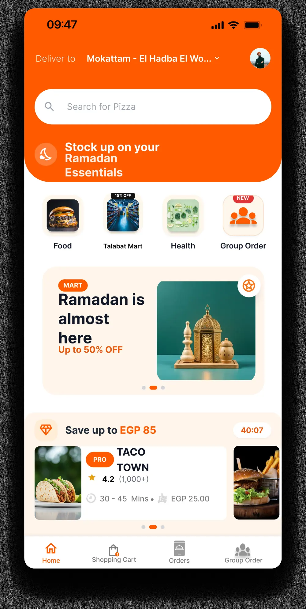 تصميم واجهات تطبيق "جروب أوردر" (Group Order) احترافي بـ Figma