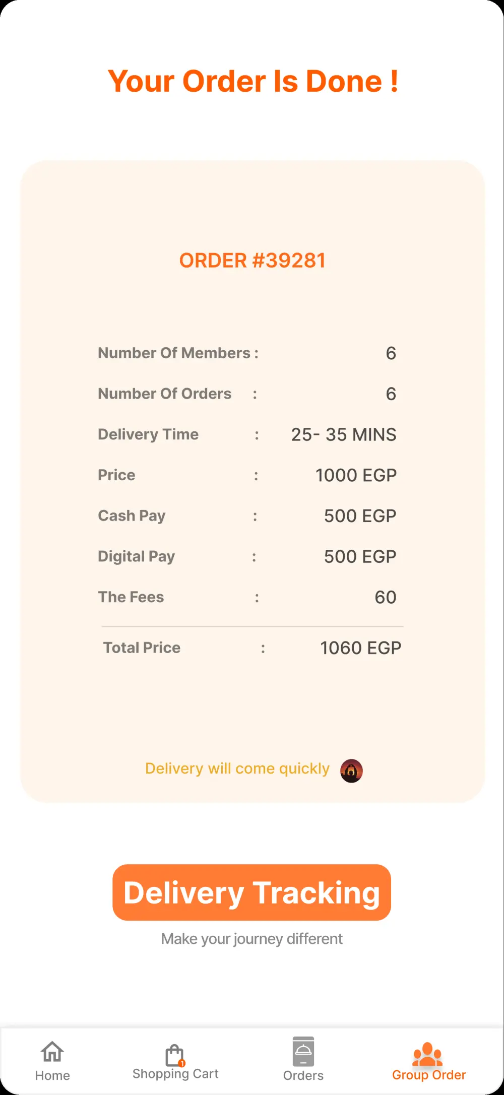 تصميم واجهات تطبيق "جروب أوردر" (Group Order) احترافي بـ Figma