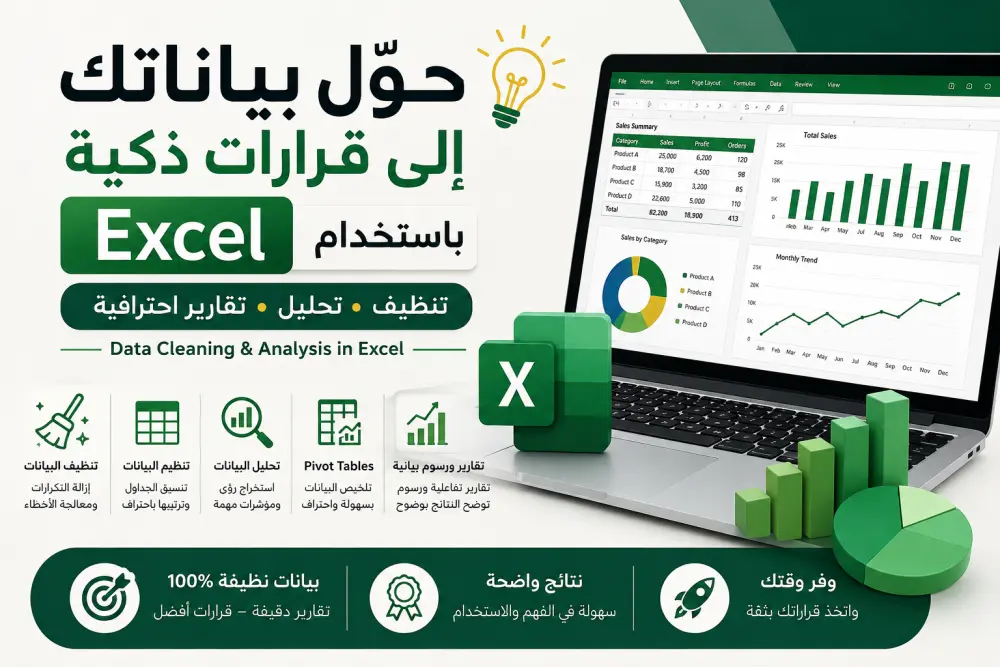 حوّل بياناتك إلى قرارات ذكية باستخدام Excel | تنظيف + تحليل + تقارير احترافية