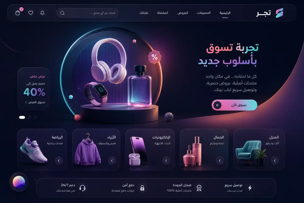تصميم واجهات مواقع احترافية وفريدة متوافقة مع جميع الأجهزة | UI/UX عصري وجذاب