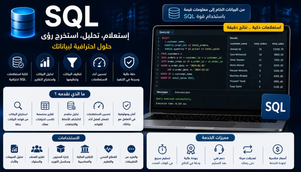 تحليل البيانات باستخدام SQL واستخراج تقارير احترافية تدعم القرار