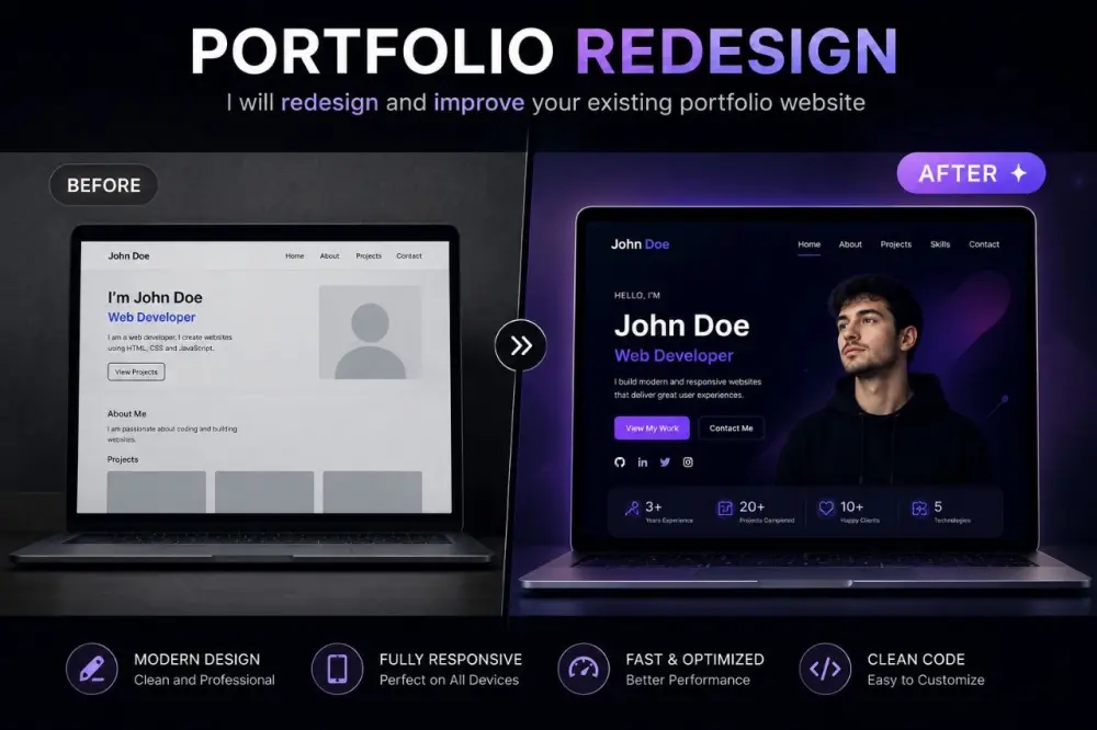 سأطور وأحسن موقع Portfolio الحالي ليصبح أكثر احترافية وسرعة