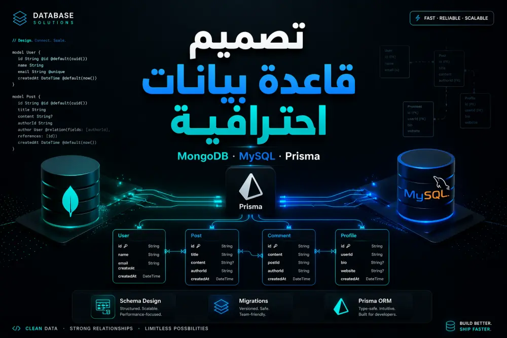 تصميم وإعداد قاعدة بيانات احترافية لمشروعك (MongoDB / MySQL + Prisma)