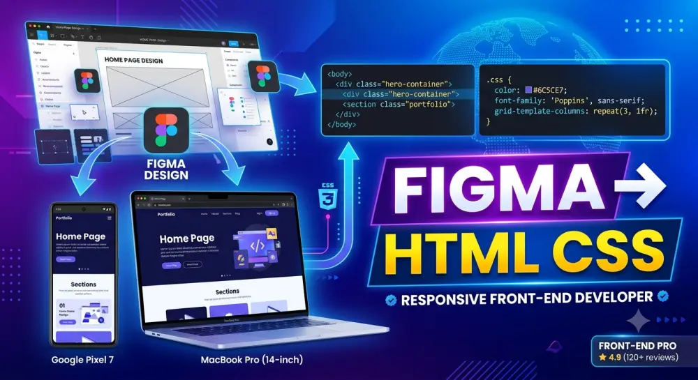 تحويل تصميم Figma أو صورة إلى صفحة موقع هبوط متجاوبة واحترافية