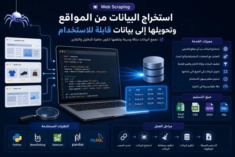 استخراج البيانات من المواقع |  Web Scraping - وتحويلها إلى Excel أو SQL