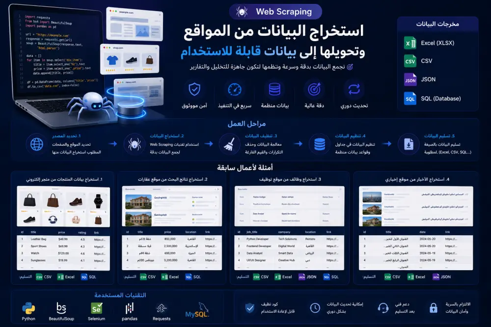 استخراج البيانات من المواقع |  Web Scraping - وتحويلها إلى Excel أو SQL