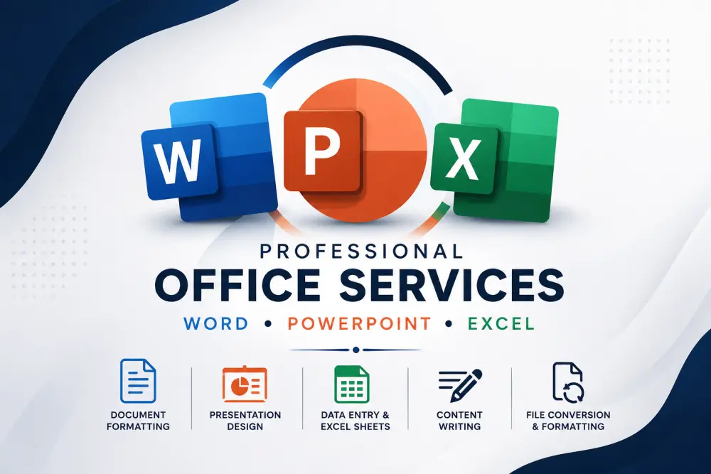 أقدم خدمات احترافية في Word وPowerPoint وExcel بجودة عالية وتصميمات منظمة واحترافية.