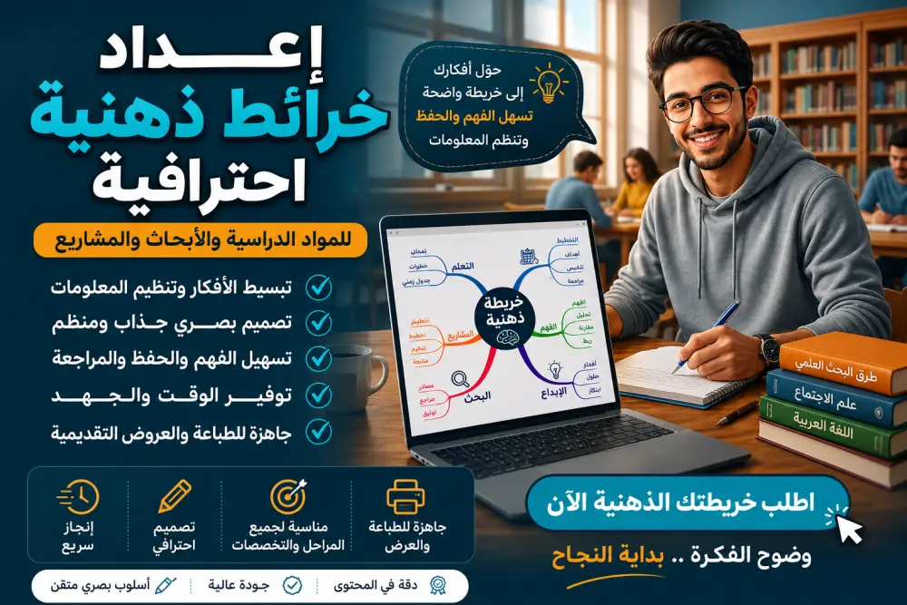 إعداد خرائط ذهنية احترافية للمواد الدراسية والأبحاث والمشاريع بأسلوب بصري متقن
