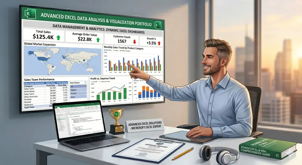 تحليل البيانات وتصميم لوحات تحكم Dashboards احترافية ب Excel
