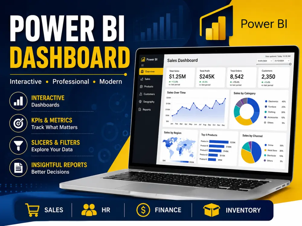 تصميم لوحة تحكم احترافية باستخدام Power BI مع مؤشرات أداء تفاعلية
