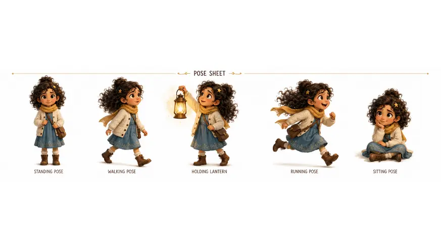 سأصمم شخصيات متناسقة ثابتة لقصص الأطفال مع Character Reference Sheet