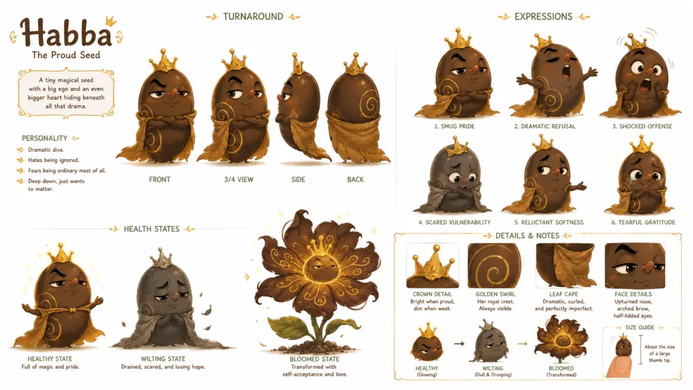 سأصمم شخصيات متناسقة ثابتة لقصص الأطفال مع Character Reference Sheet