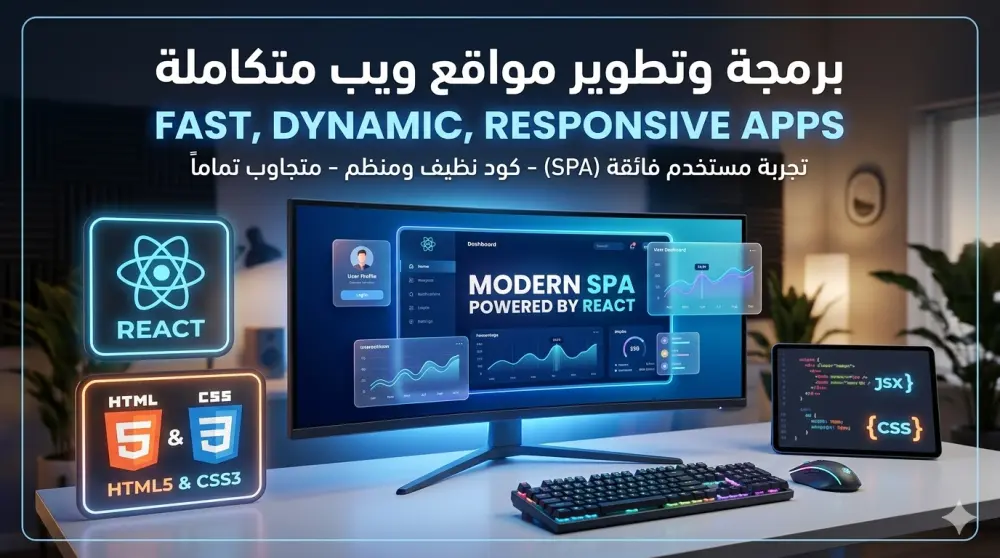 تصميم وبرمجة صفحة هبوط Landing Page متجاوبة باحترافية باستخدام HTML , CSS , React