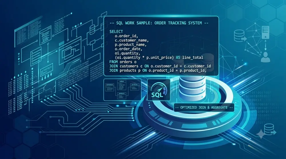 تصميم وبناء قواعد البيانات الاحترافية، وكتابة استعلامات SQL مخصصة لاستخراج التقارير بدقة وكفاءة عالية