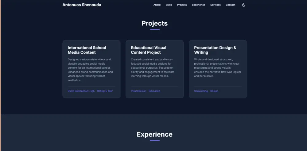 تصميم موقع تعريفي احترافي (Portfolio)