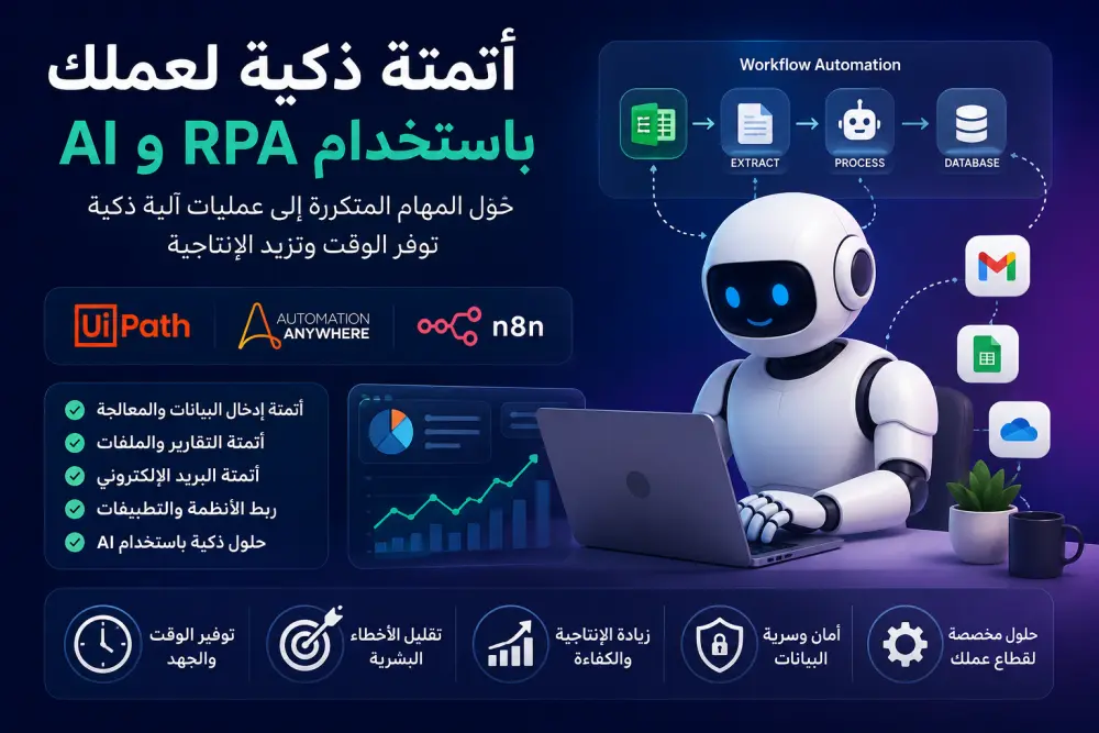 سأقوم بأتمتة أعمالك وعملياتك المتكررة باستخدام الذكاء الاصطناعي وRPA