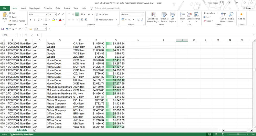تنظيم وتنسيق جداول البيانات المالية والمبيعات على Excel