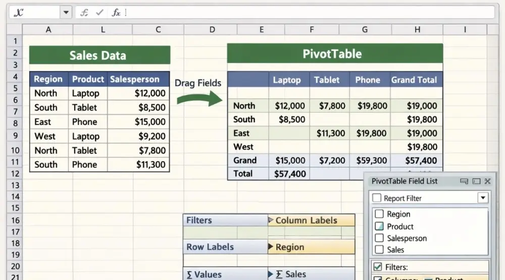 تحليل وتنظيف البيانات علي excel وإنشاء pivot tables وعرض المعلومات في لوحه معلومات علي excel
