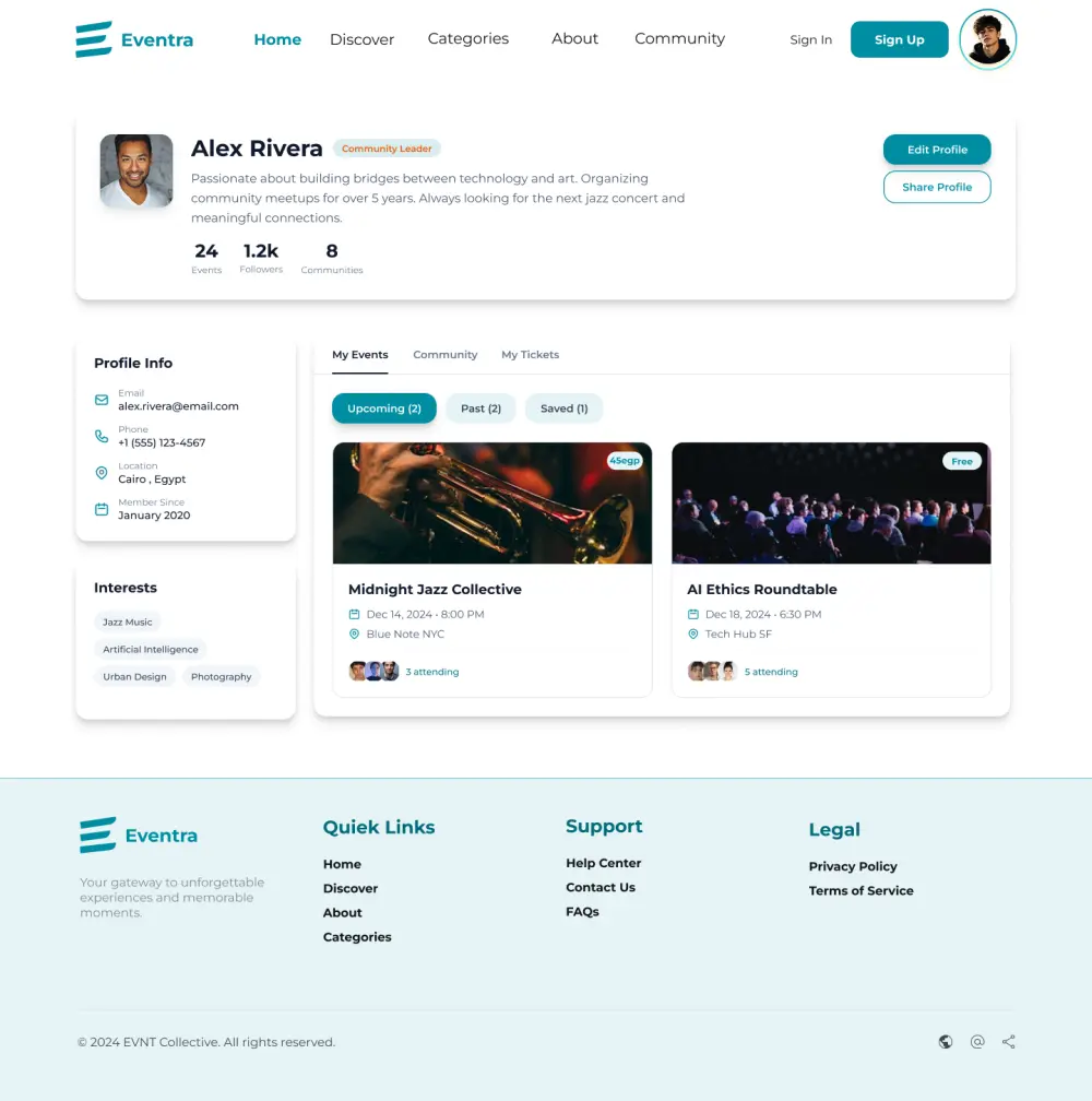 تصميم واجهة موقع إلكتروني لحجز الفعاليات والمناسبات (UI/UX)