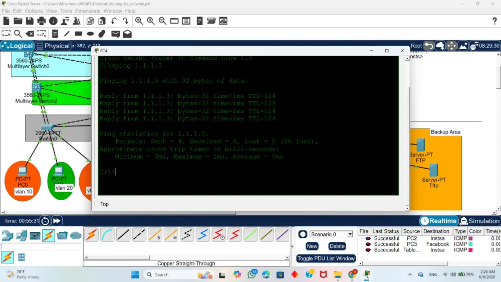 ٍسأقوم اعداد تصميم شبكات علي برنامج cisco packet tarcer