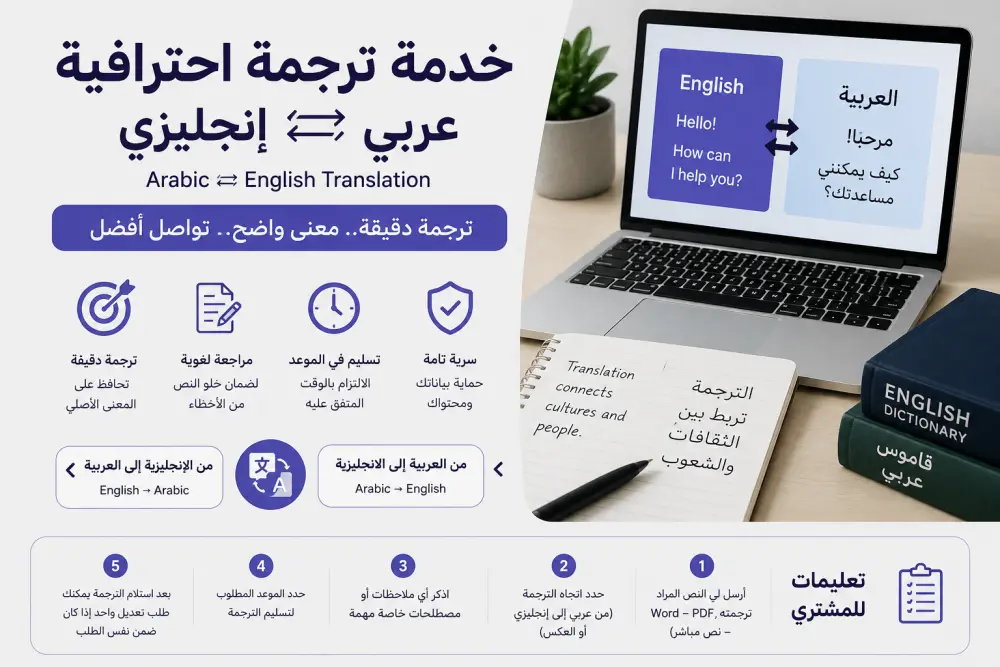 سأترجم النصوص من العربية إلى الإنجليزية ومن الإنجليزية إلى العربية بدقة واحترافية