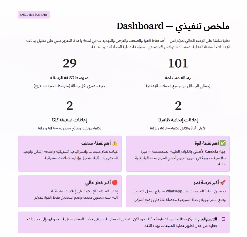 تشخيص وتحليل النشاط التجاري مع تقرير تسويقي شامل وفرص النمو