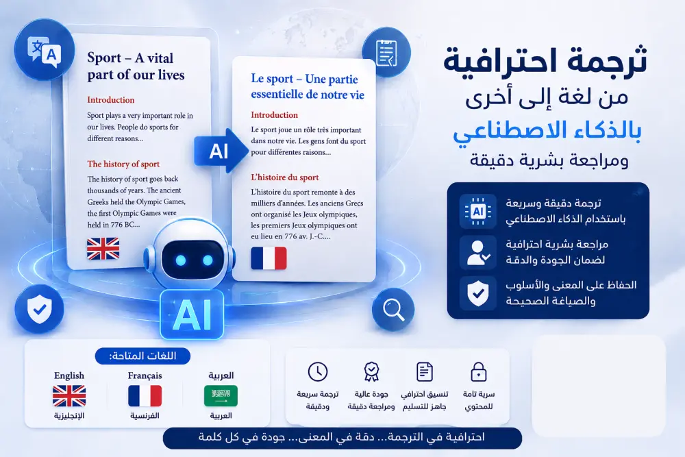 ترجمة احترافية بين اللغات المختلفة مع مراجعة بشرية وضمان الجودة
