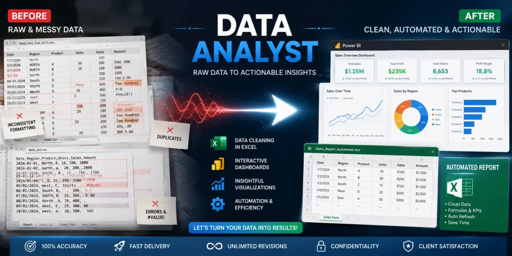 سأقوم بتنظيف ومعالجة بيانات Excel أو CSV بشكل احترافي