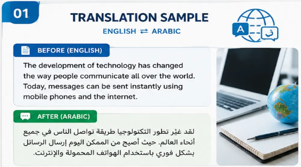 ترجمة احترافية للنصوص والمقالات من الإنجليزية إلى العربية بدقة عالية