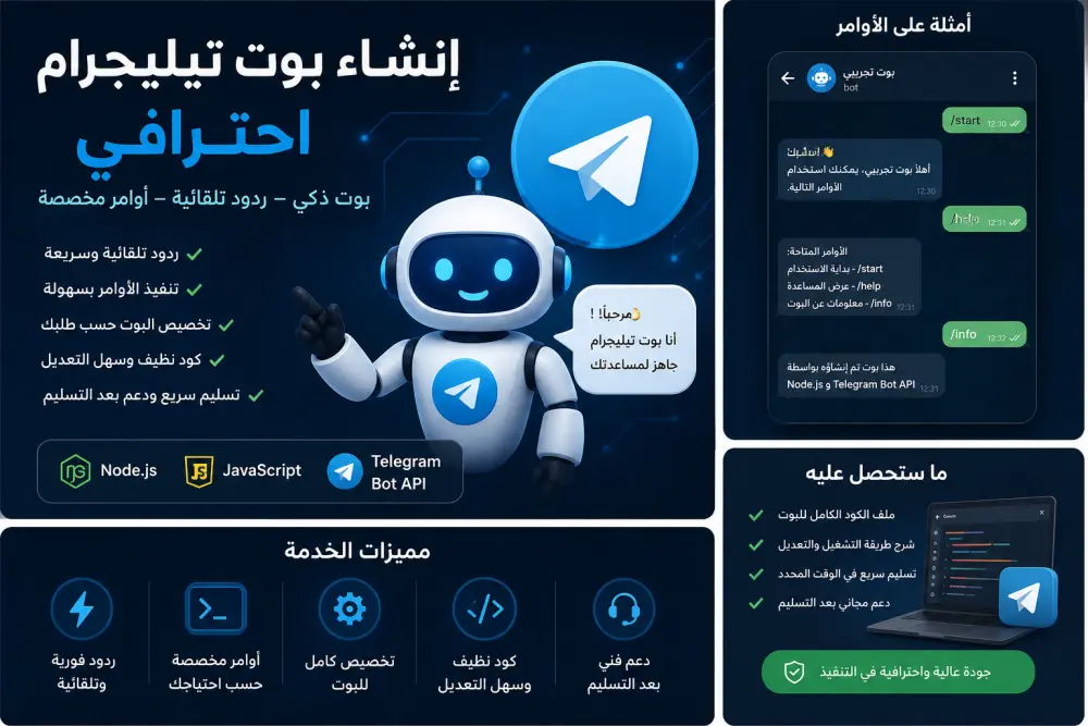 إنشاء بوت تيليجرام احترافي لتنفيذ الأوامر والردود التلقائية