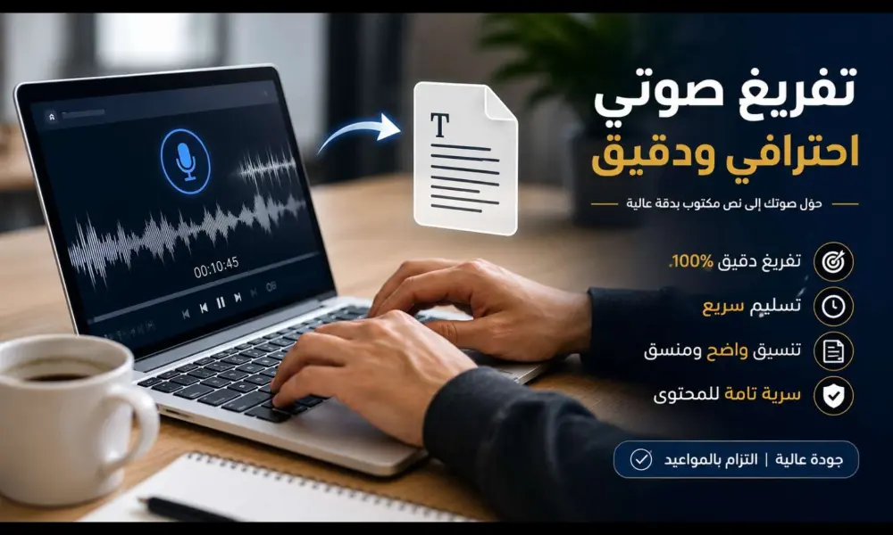 خدمة تفريغ صوتي 10 دقائق إحترافية (تفريغ صوتي حرفي/منقح)