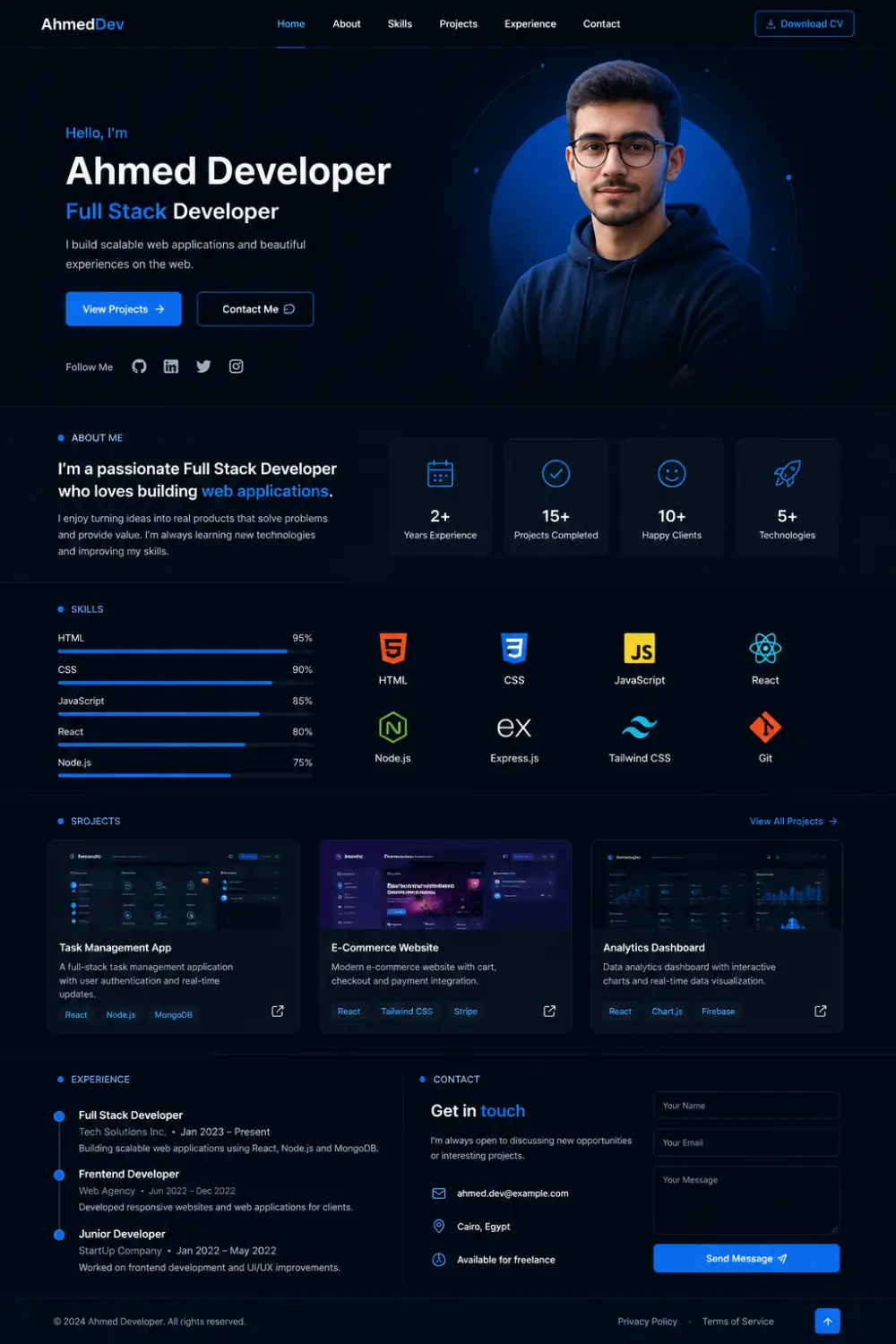 تصميم وتطوير صفحة Portfolio شخصية احترافية ومتجاوبة
