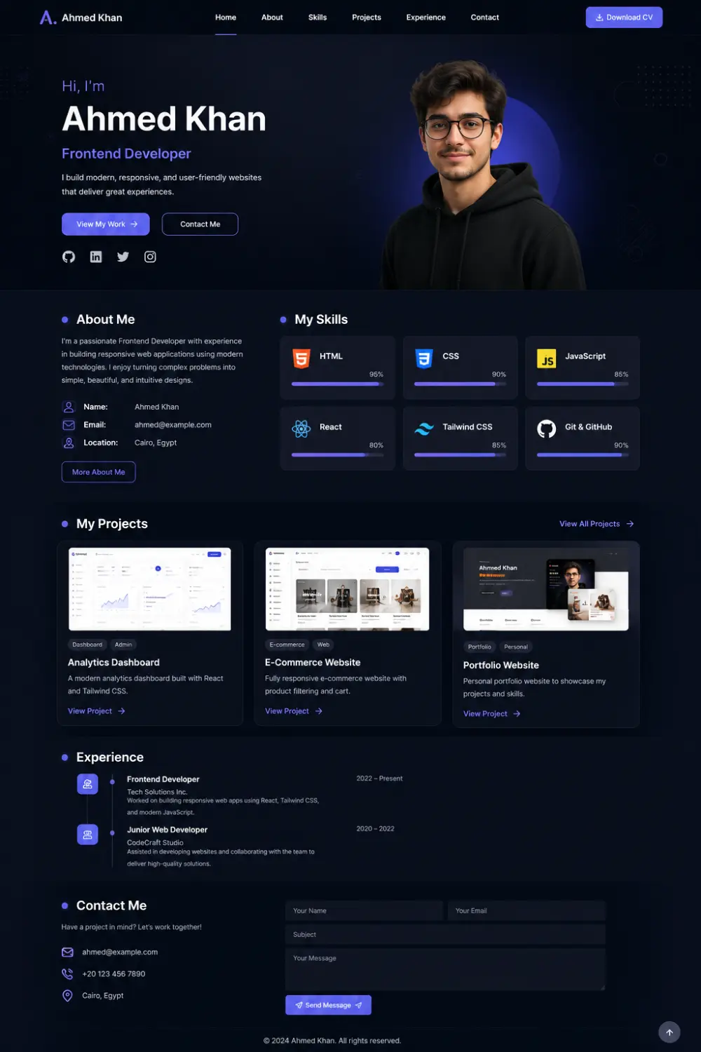 تصميم وتطوير صفحة Portfolio شخصية احترافية ومتجاوبة