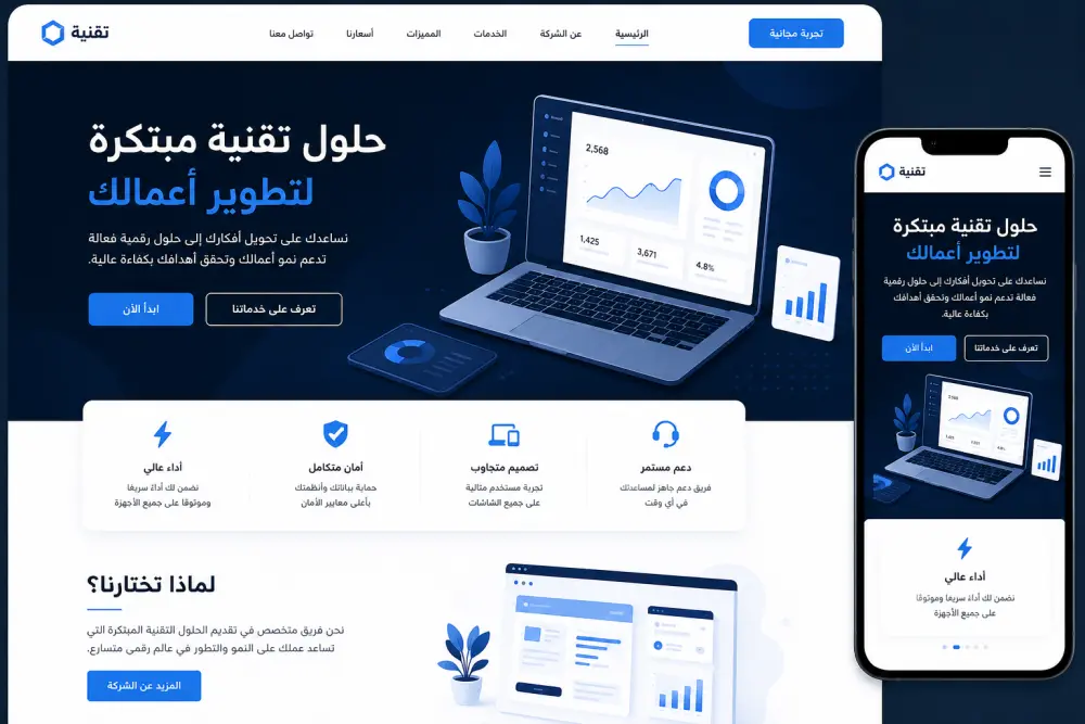تطوير صفحة ويب احترافية ومتجاوبة باستخدام أحدث التقنيات