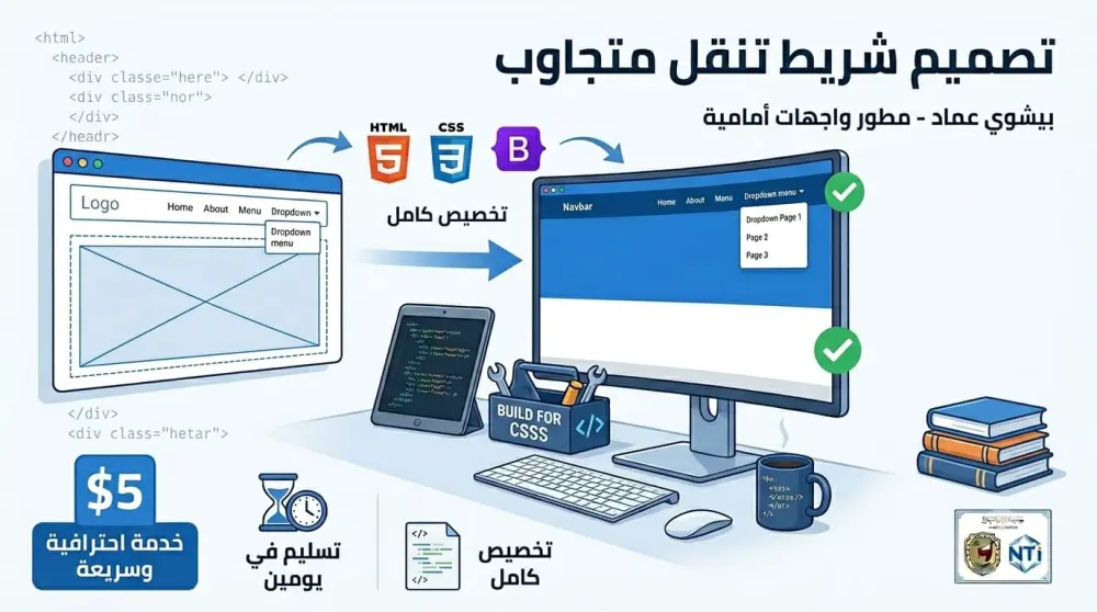 تصميم وانشاء شريط تنقل (Navbar) احترافي ومتجاوب
