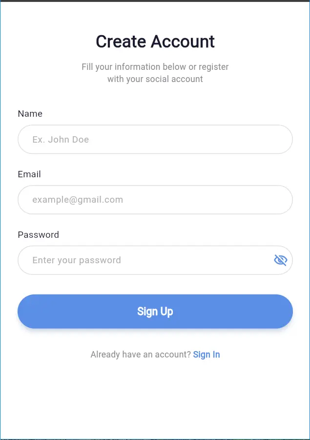 سأقوم بإنشاء شاشة SginUp باستخدام Flutter