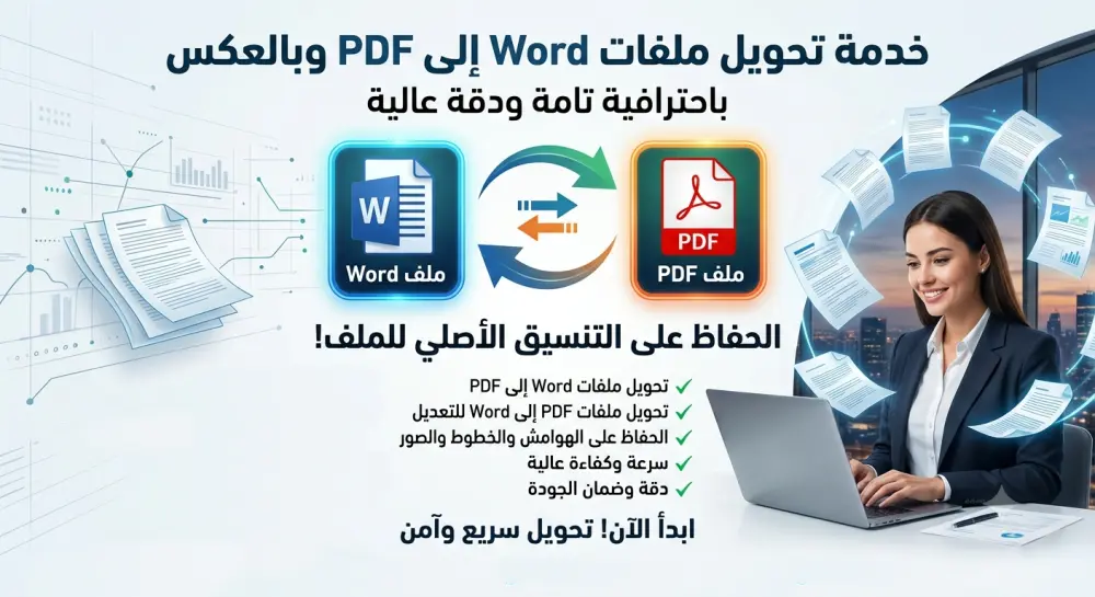 تحويل ملفات Word إلى PDF والعكس باحترافية مع الحفاظ على التنسيق.
