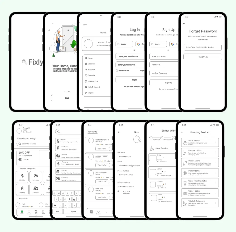 رسم الهياكل السلكية وتدفق المستخدم (Wireframing & User Flow)