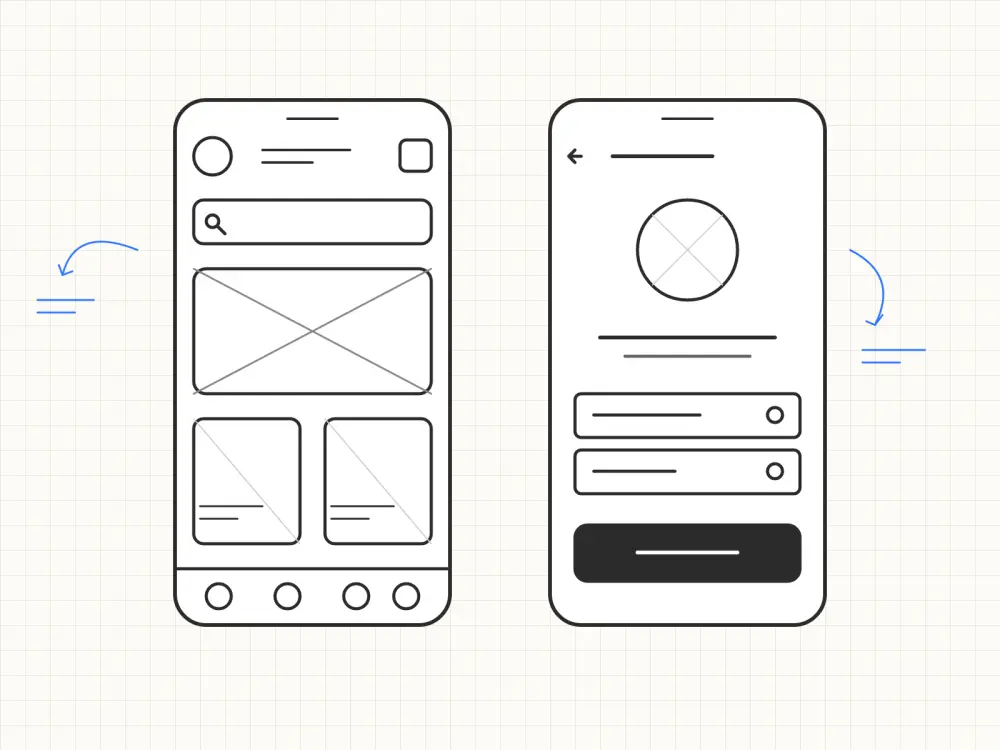رسم الهياكل السلكية وتدفق المستخدم (Wireframing & User Flow)