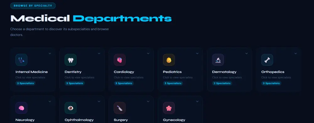إنشاء موقع طبي متكامل مع عرض التخصصات والأطباء